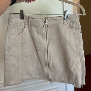 Beige Zip-Front Skirt